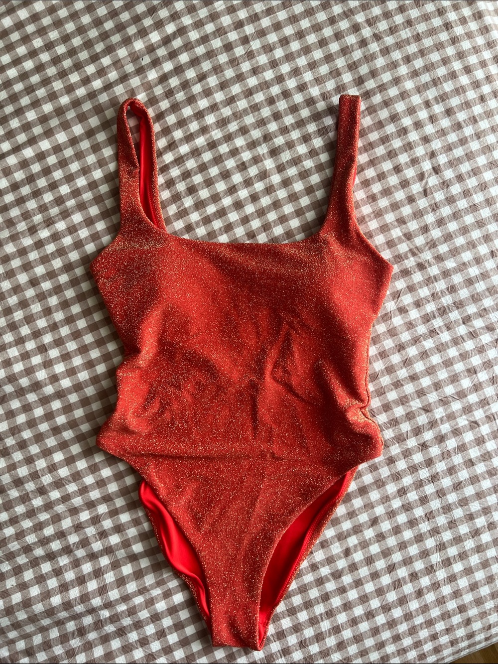 Aerie Sunset Orange Glitter One-Piece Swimsuit
